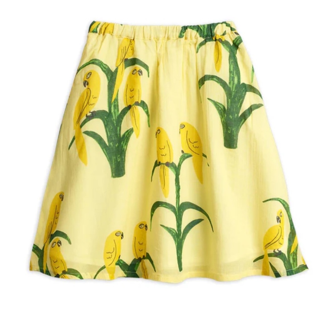 Mini Rodini Girls Yellow Parrot Print Long Skirt 116/122 6 Years